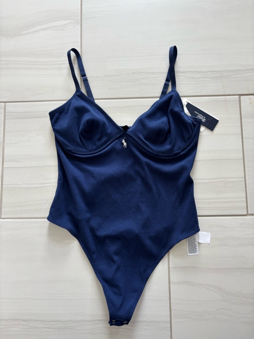 Ralph Lauren Ribbed Navy Tank Bodysuit with Polo Tag
